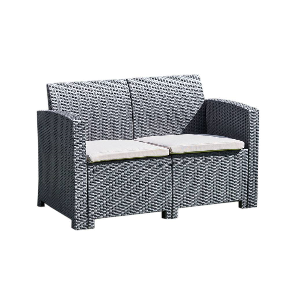 2-Seater Rattan Effect Sofa in Graphite with Cream Cushions | Marbella